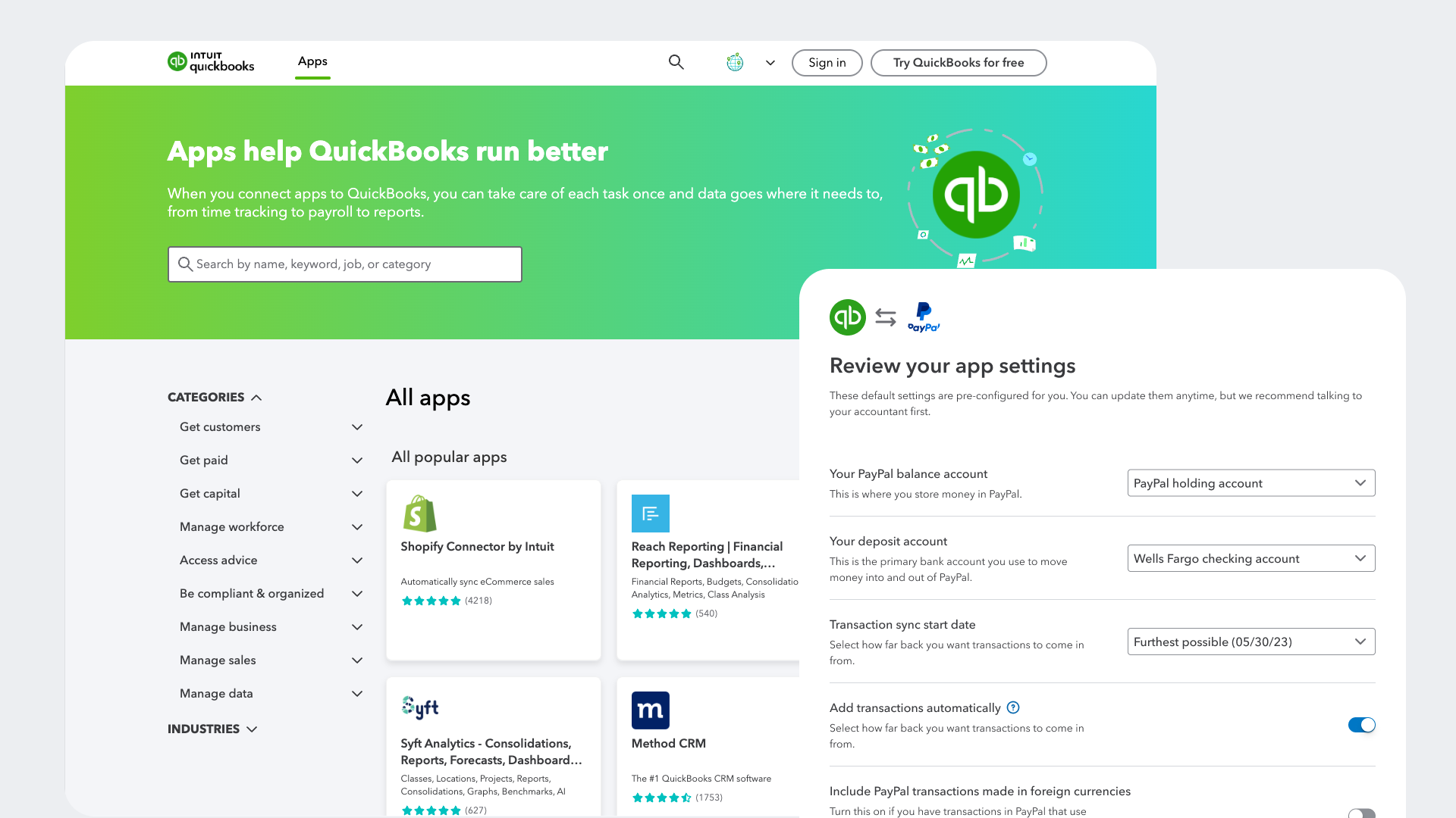 QuickBooks integration showcase